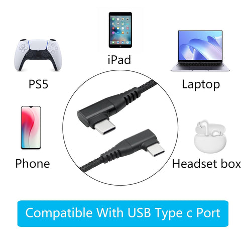 Right Angle USB C to USB C Cable 1M/3FT, 90 Degree 60W PD Type C Fast Charging & Data Transmission Nylon Braided