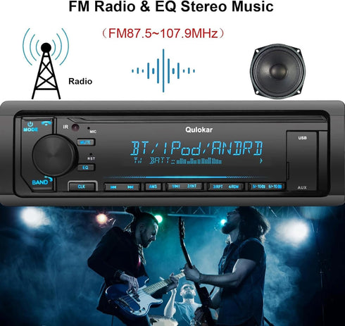 Single DIN Multimedia Car Stereo Radio, Bluetooth with Hands-Free Calling, USB Playback, AM/FM Radio Receiver Q5302