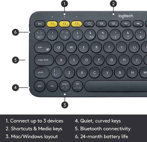 Logitech K380 Bluetooth Keyboard, Compatible with Windows, Mac, Chrome OS, Android, iPad, iPhone, Apple TV, Dark Grey