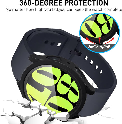Suoman 2-Pack Waterproof Case for Samsung Galaxy Watch 6 44mm, Hard PC Bumper with Tempered Glass Protector
