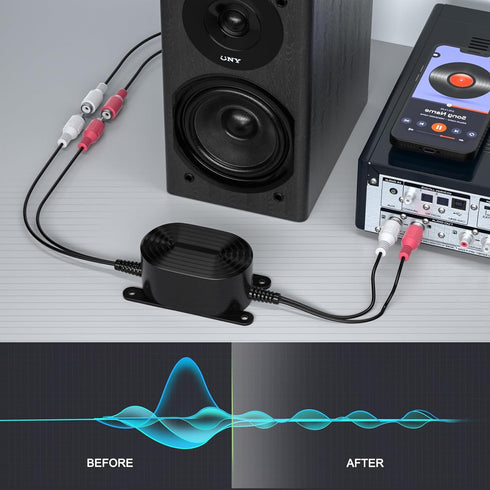 Smof RCA Ground Loop Isolator - Audio Signal Noise Cancellation with 3.5mm Audio Adapter Cable (Black)