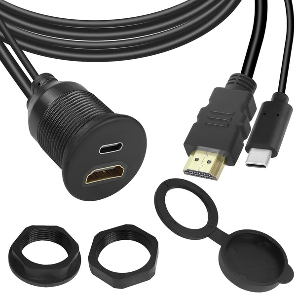 QIANRENON USB C & HDMI Waterproof Cable Adapter, 4K@60HZ, 1m/3.3ft for Car, Dashboard, Desk, USB C 2.0 + HDMI 1.4