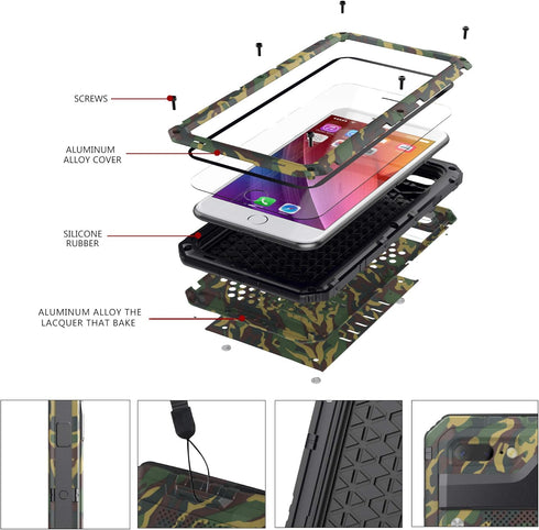 Mitywah Waterproof iPhone 7/8 Case - Heavy Duty Metal, Full Body Protection, Shockproof, Dustproof, Military Grade