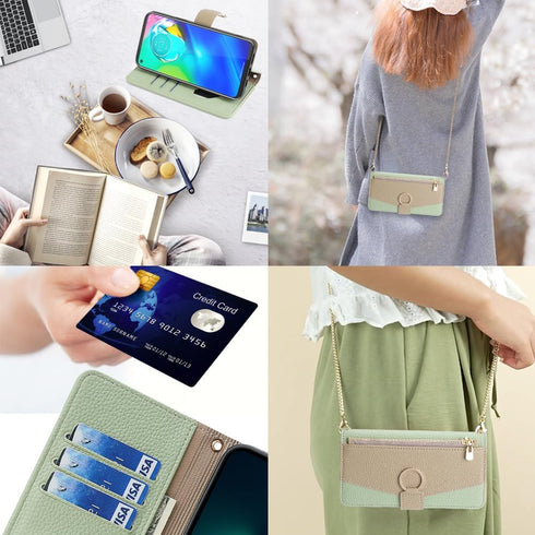 Asuwish Moto G Power 2020 Wallet Case: Green Flip Cover, Tempered Glass Protector, Card Holder, Crossbody Strap, Stand.
