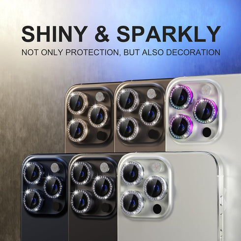 Choiche Camera Lens Protector for iPhone 15 Pro/Pro Max, Bling 9H Tempered Glass Cover with Metal Ring Decoration