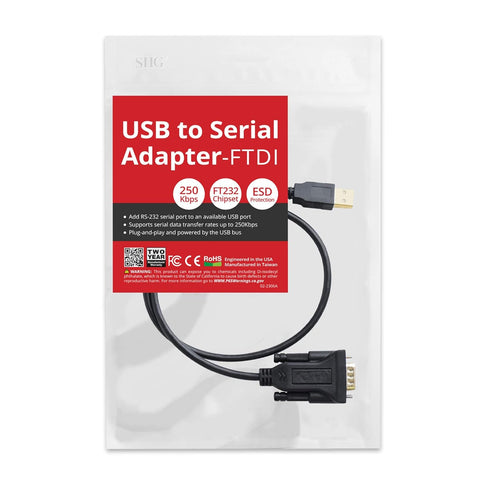 SIIG USB to Serial Adapter, USB 2.0 to RS-232 Male 9-pin DB9 Cable, 3.3ft, FTDI FT232 Chipset, for Windows & Mac