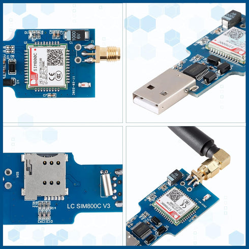 SIM800C USB to GSM Module, Quad-Band GSM/GPRS Wireless Module, Supports 2G/3G/4G Micro SIM Card