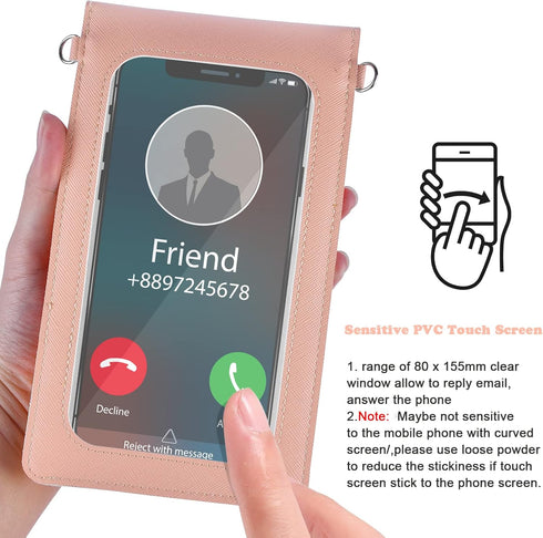 Pink Touchscreen Phone Purse Crossbody for Women, Waterproof Crossbody Phone Wallet Case with Transparent Window up to
