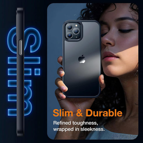 iPhone 12 Pro Max Case, Shockproof Military Grade Protection, Slim Translucent Hard Back, Frosted Black, 6.7''