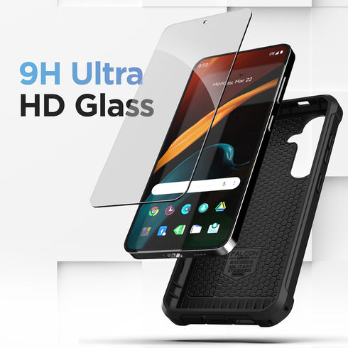 Encased Rugged Belt Case Designed for Samsung Galaxy S24 Plus Case with Holster Clip and Tempered Glass Screen Protector - Heavy Duty Protective Cover (Falcon Series)