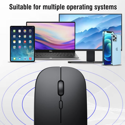 Wireless Bluetooth Mouse for iPad/MacBook Pro/Air/Laptop/pc Rechargeable Silent Mouse Portable Slim for Surface Pro/Lenovo/Samsung Tablet (Black)