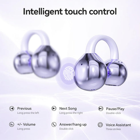 Open Ear Clip Headphones, Wireless Earbuds Bluetooth 5.4, Sports Earphones with Wireless Charging Case, Waterproof