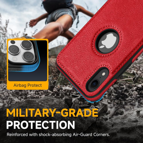 Classy Design Luxury Leather Ultra Slim Phone Case for iPhone XR, Full Body Non-Slip Grip 6.1 Inch (Red)