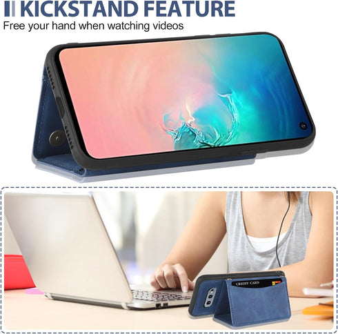 Asuwish Wallet Case for Samsung Galaxy S10e - PU Leather, Tempered Glass Protector, Credit Card Holder, Rugged Stand,