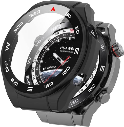 FitTurn PC+Tempered Glass Screen Protector Case Compatible with Huawei Watch Ultimate Smart Watch Screen Protector for Huawei Watch Ultimate Full Coverage Bumper (6 Pack)