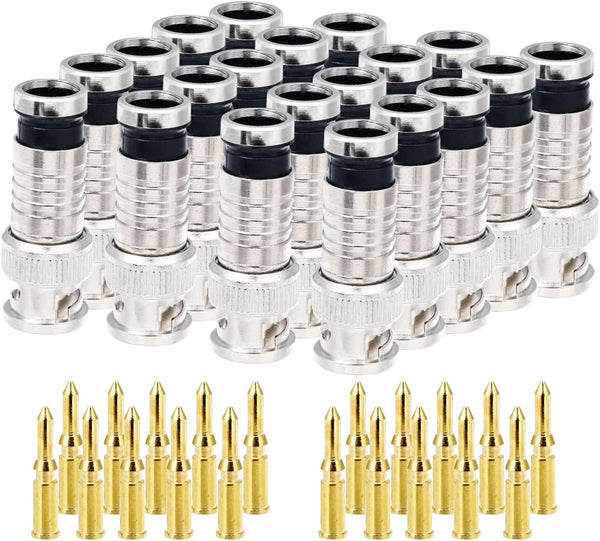 VFLTOOL 20PCS BNC Compression Connector 75 Ohm Coupler with Copper Pin for RG58-59 Crimper Video Plug Extension Coaxial