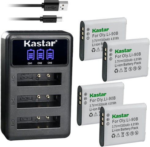 Kastar 4 Pack Battery and LCD Triple USB Charger for Ricoh DB-110, GR III, WG-6, G900 Digital Cameras