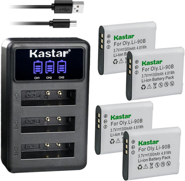 Kastar 4 Pack Battery and LCD Triple USB Charger for Ricoh DB-110, GR III, WG-6, G900 Digital Cameras