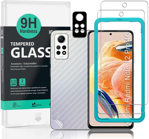 Ibywind 9H Tempered Glass Screen Protector for Xiaomi Redmi Note 12 Pro 4G (6.67") - 2 Pack + Camera Lens & Back Film.