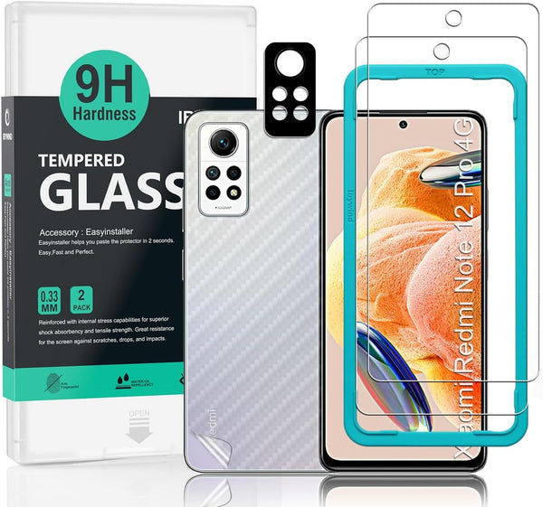Ibywind 9H Tempered Glass Screen Protector for Xiaomi Redmi Note 12 Pro 4G (6.67") - 2 Pack + Camera Lens & Back Film.