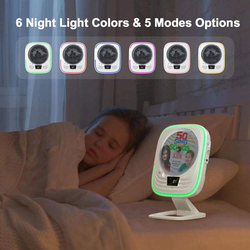 Portable CD Player with Bluetooth 5.0, HiFi Stereo Speakers, Desktop Wall-Mounted FM Radio, Remote Control, LED Lights,