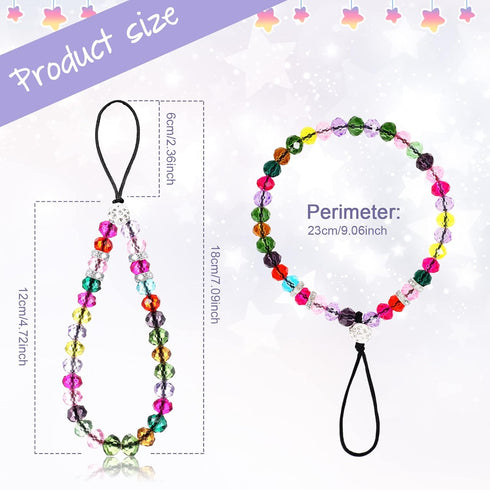 6 Pieces Beaded Cell Phone Lanyard Strap, Bling Wristlet Chain for Girls Women, Various Color