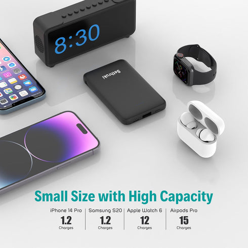 Smallest Portable Charger with Built-in Cables 6000mAh,Ultra Slim Power Bank,Mini High Speed External Battery Packs,Lightweight USB C Phone Charger for iPhone Samsung Google Android (black)