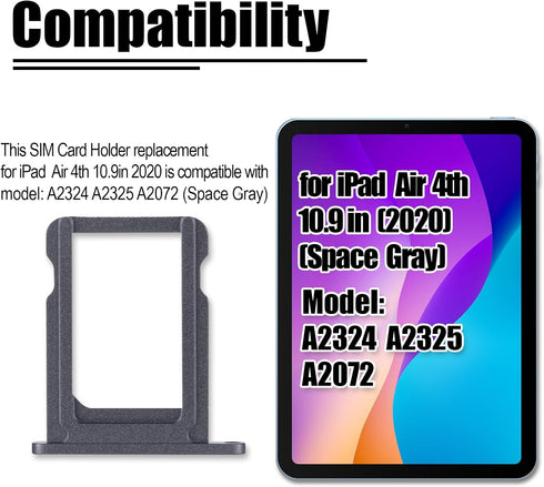 2020 10.9 inch 4th A2324 A2325 A2072 for iPad Air SIM Card Tray Holder Slot Replacement for iPad Air Gen Fit for Model: