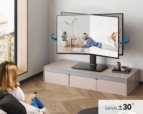 FITUEYES Universal TV Stand, Swivel Tabletop TV Stand for 28-55 Inch Flat Screens, Height Adjustable, Black