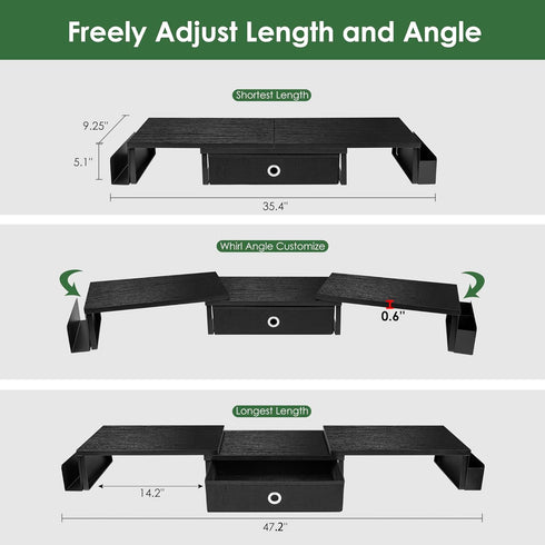 Dual Monitor Stand Riser with Drawer & Metal Leg, Large Computer Monitor Riser for 2 Monitors, Desktop Organizer
