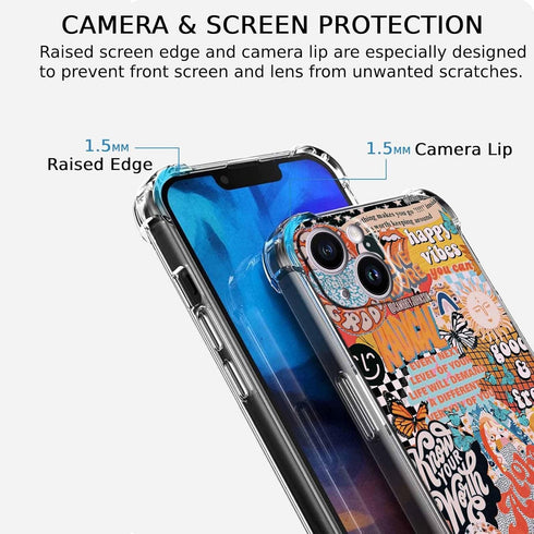 Aesthetic Collage Case for iPhone 13 mini, Cute Soft TPU Bumper Case with Positive Quotes for Men Women