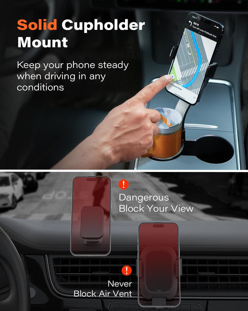 APPS2Car Cup Holder Phone Holder Mount for Car, 2-in-1 Fast-Squeeze Installation, Adjustable Height One-Hand Operation