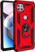 Military Grade Drop Impact Moto One 5G Ace Case, Red Heavy Duty Shockproof Armor with 360 Metal Rotating Ring Kickstand