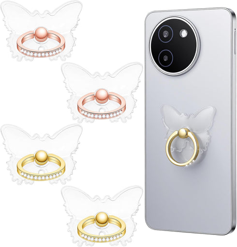 DOPENSPI 4PCS 360Rotation Transparent Phone Ring Holder, Adjustable Butterfly Cell Phone Ring Cellphone Kickstand Grips