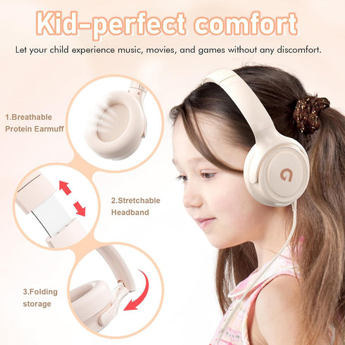 Kids Headphones with Cord, 3.5mm Jack, 85/94dB Safe Volume Control, Built-in Microphone for Kids/Teens