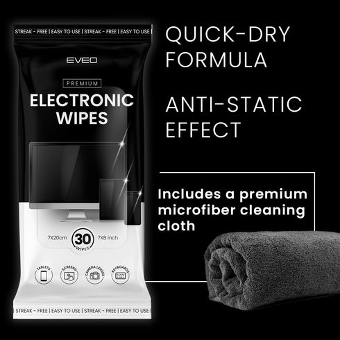 EVEO Electronic Wipes Screen Cleaner, TV Screen Cleaner Wipes, Laptop and Monitor Cleaner, 90 Wipes + Microfiber Cloth
