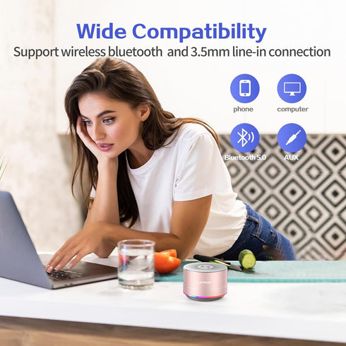 LENRUE A2 Portable Wireless Bluetooth Speaker with Lights and Lanyard, 5W Mini Metal Speakers for iPhone Android Home