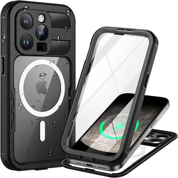 Lanhiem Magnetic Case for iPhone 15 Pro Max, IP68 Waterproof Dustproof Full Body Heavy Duty Cover with Built-in Screen