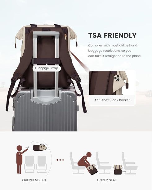 LOVEVOOK Laptop Backpack for Women, 15.6 Inch Work Bag with USB Port, 2PCS, Apricot-Coffee