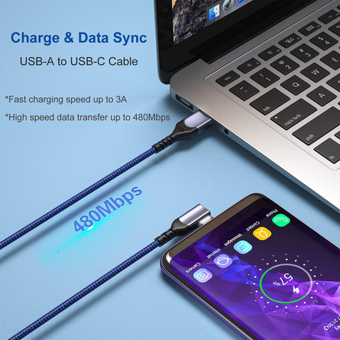 OKRAY 10ft USB C Cable 5-Pack, Right Angle Type C Charger for Samsung Galaxy S21/S20/S10, Pixel, Tab, Fast Charging.