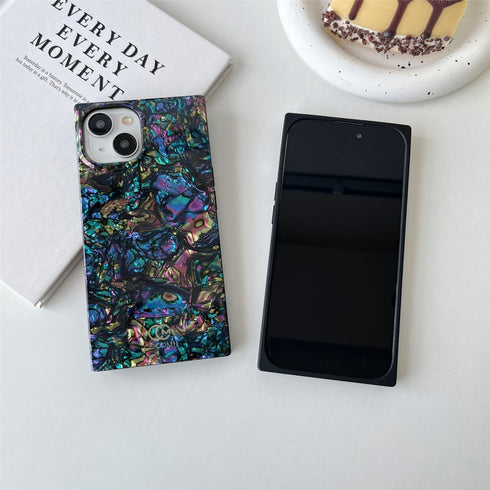 Cocomii Opalescent Pearl Square Case for iPhone 15 - Aesthetic Black, Shockproof, Scratch Resistant, Iridescent Glitter.