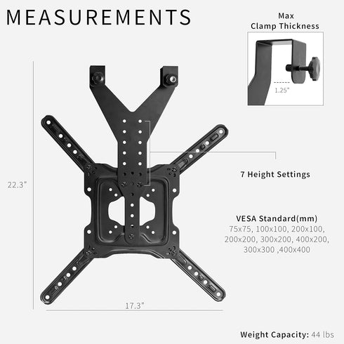 VIVO TV Hanger Bracket for 24 to 55 inch Flat and Curved Screens, Max VESA 400x400, Black, Height Adjustable Cross Bar