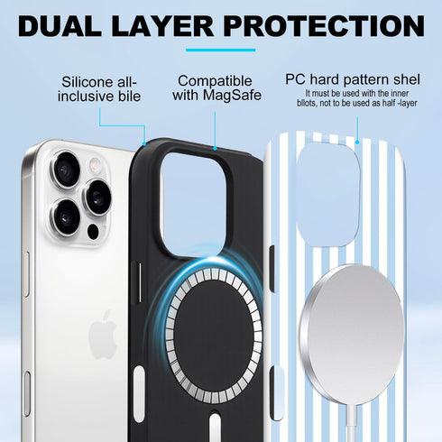 flewfun 13/14 Magnetic for iPhone Case Cute Stripes Phone Case, Shockproof Slim TPU and Hard PC Protective Phone Cover