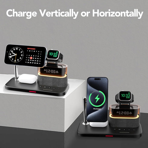 5 in 1 Wireless Charger with Alarm Clock for Apple, Mag-Safe Charging Station for iPhone 16/15/14/13/12, Apple Watch