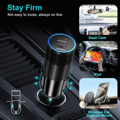Bangfun 40W USB C Car Charger, 2 Pack Dual 12V USB C Port Car Charger Cigarette Lighter Adapter PD 3.0 Fast Charge Type