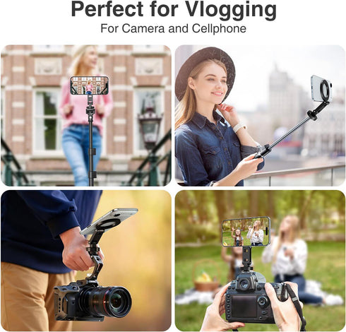 1/4 17 16 15 14 13 elitehood Magsafe Tripod Mount Adapter with Screw & Hot Shoe, Lightweight Compact Cell Phone Tripod