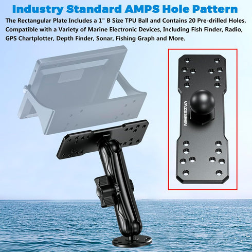 1" Ball Aluminum Alloy Fish Finder Mounting Plate, Universal Marine Electronic Mount for Garmin, Lowrance, Humminbird,