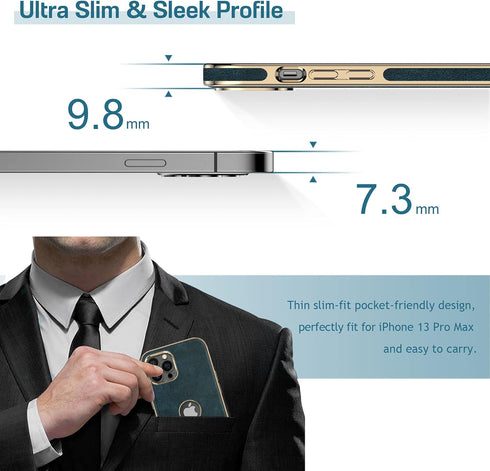 LOHASIC Leather Case for iPhone 13 Pro Max, Elegant Luxury Slim PU Cover, Shockproof Anti-Scratch Protective Case for
