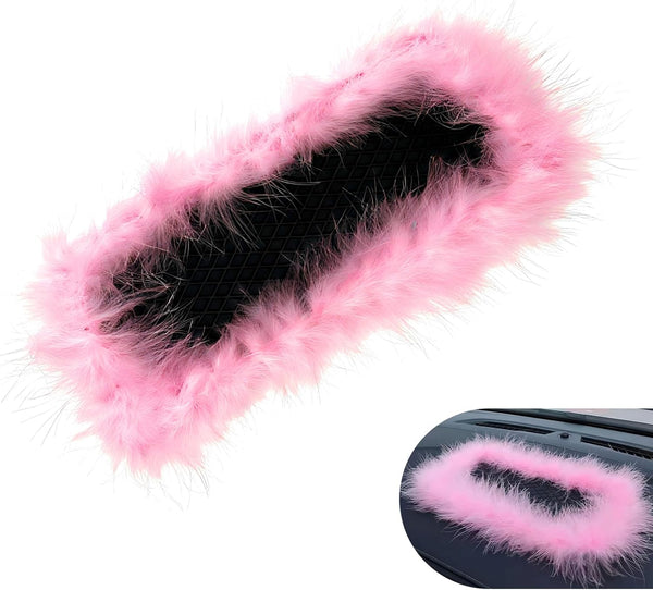 Foelony Car Dashboard Anti-Slip Pad, Pink Feather Car Magic Dashboard Decor Mat, 5.71"