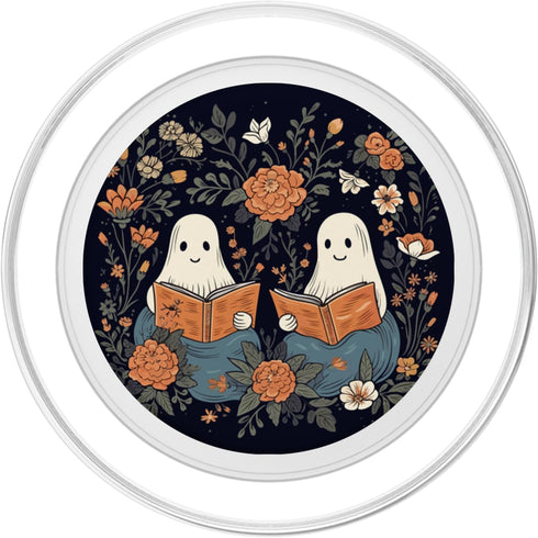 Retro Floral Spooky Bookworm Ghost Reading Book Cute PopSockets PopGrip for MagSafe